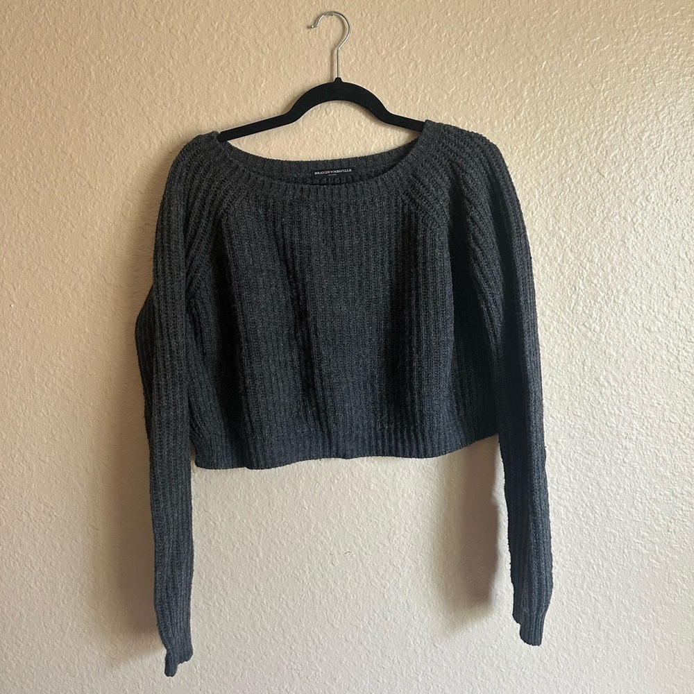 Brandy Melville Charcoal Ribbed Cropped Sweater - Women